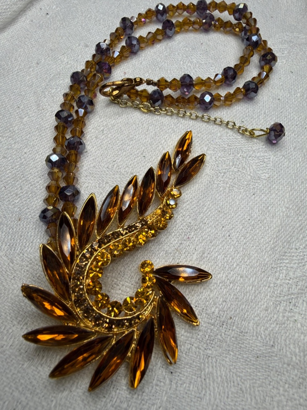 Gold Amber Crystal Statement Necklace & Earrings - Picture 5 of 6
